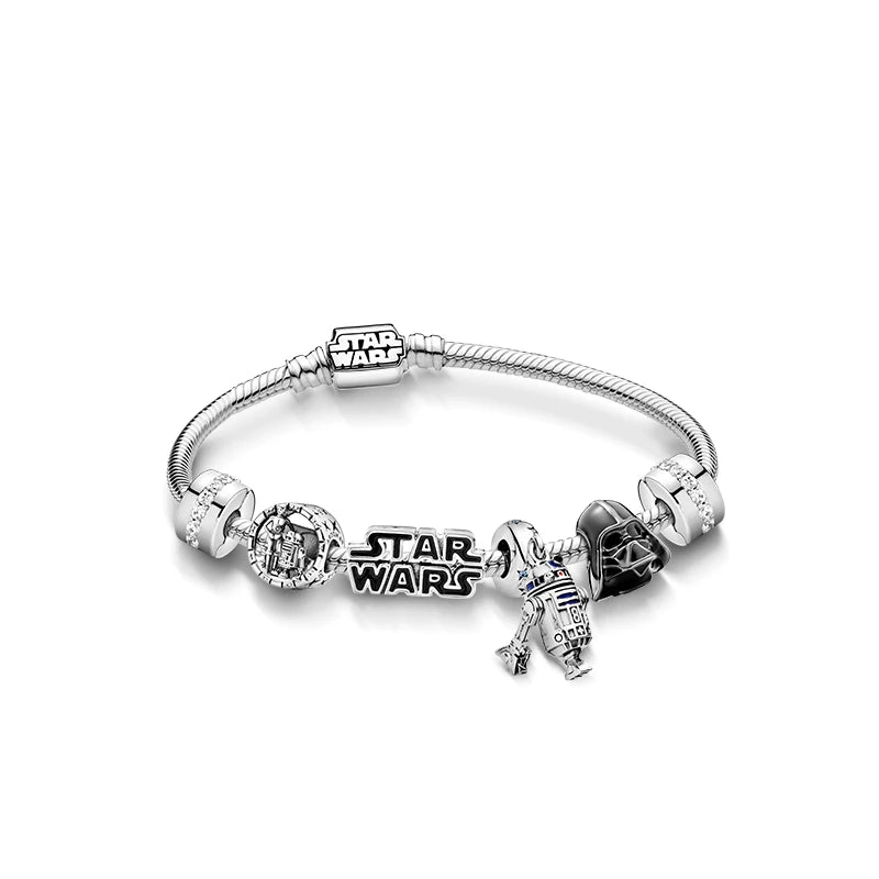 Charms y pulsera de plata con tematica de Star Wars y Marvel